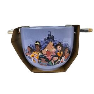 Disney Princess Collectible Ramen Ceramic Bowl With Chopsticks Lavendar 20 oz